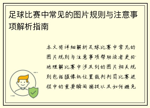 足球比赛中常见的图片规则与注意事项解析指南