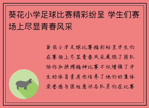 葵花小学足球比赛精彩纷呈 学生们赛场上尽显青春风采