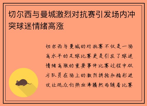 切尔西与曼城激烈对抗赛引发场内冲突球迷情绪高涨