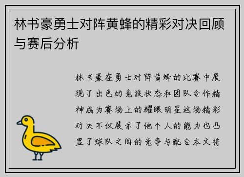 林书豪勇士对阵黄蜂的精彩对决回顾与赛后分析