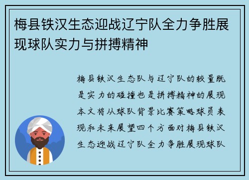 梅县铁汉生态迎战辽宁队全力争胜展现球队实力与拼搏精神