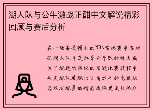 湖人队与公牛激战正酣中文解说精彩回顾与赛后分析